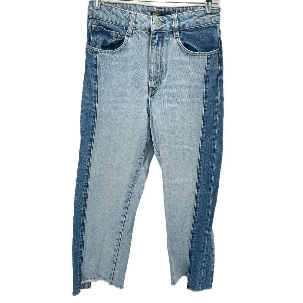 Maje Womens Straight Leg Jeans Denim Mid Rise 5 Pocket Casual Frayed Hem 38